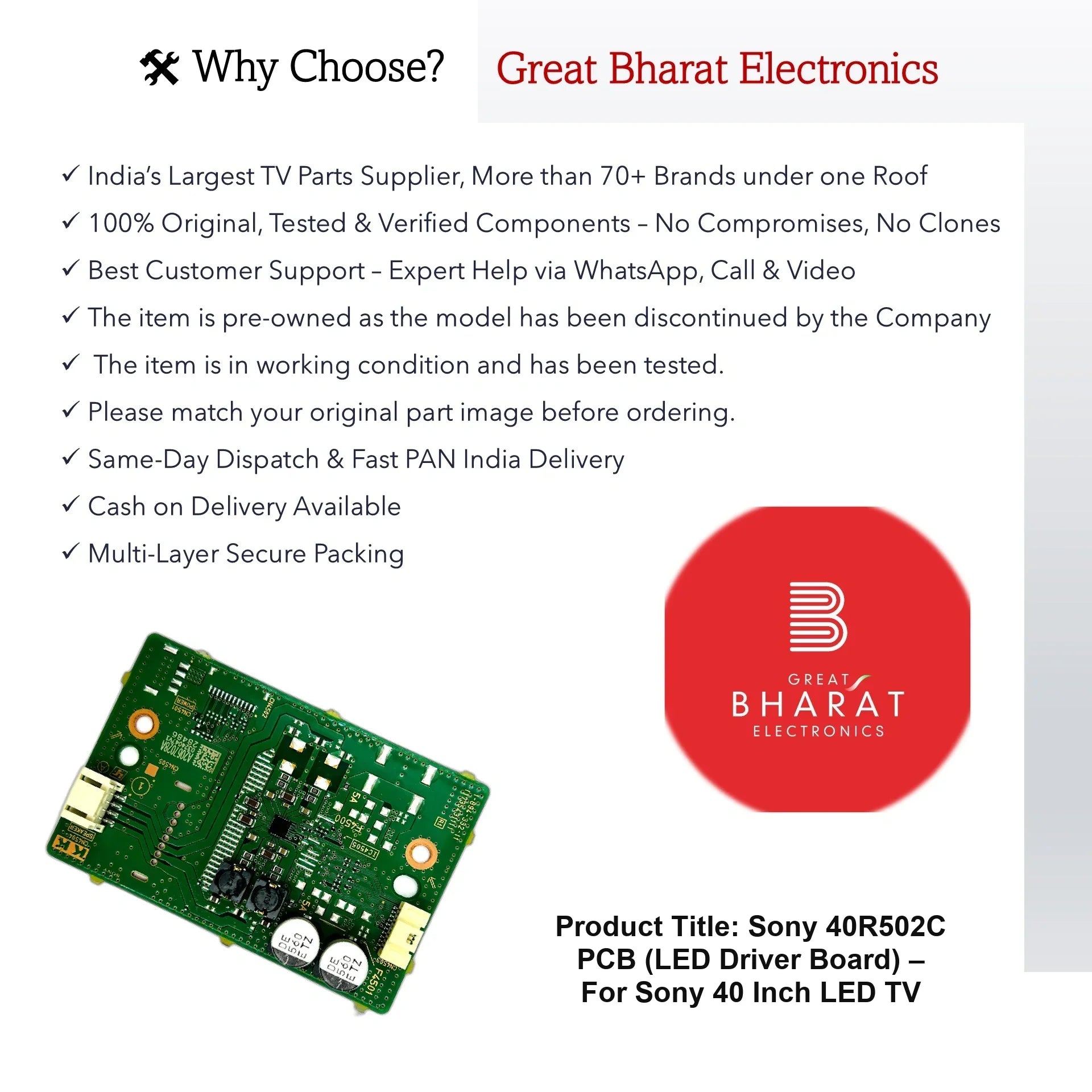 Sony 40R502C PCB (LED Driver Board) – For Sony 40 Inch LED TV - Great Bharat Electronics