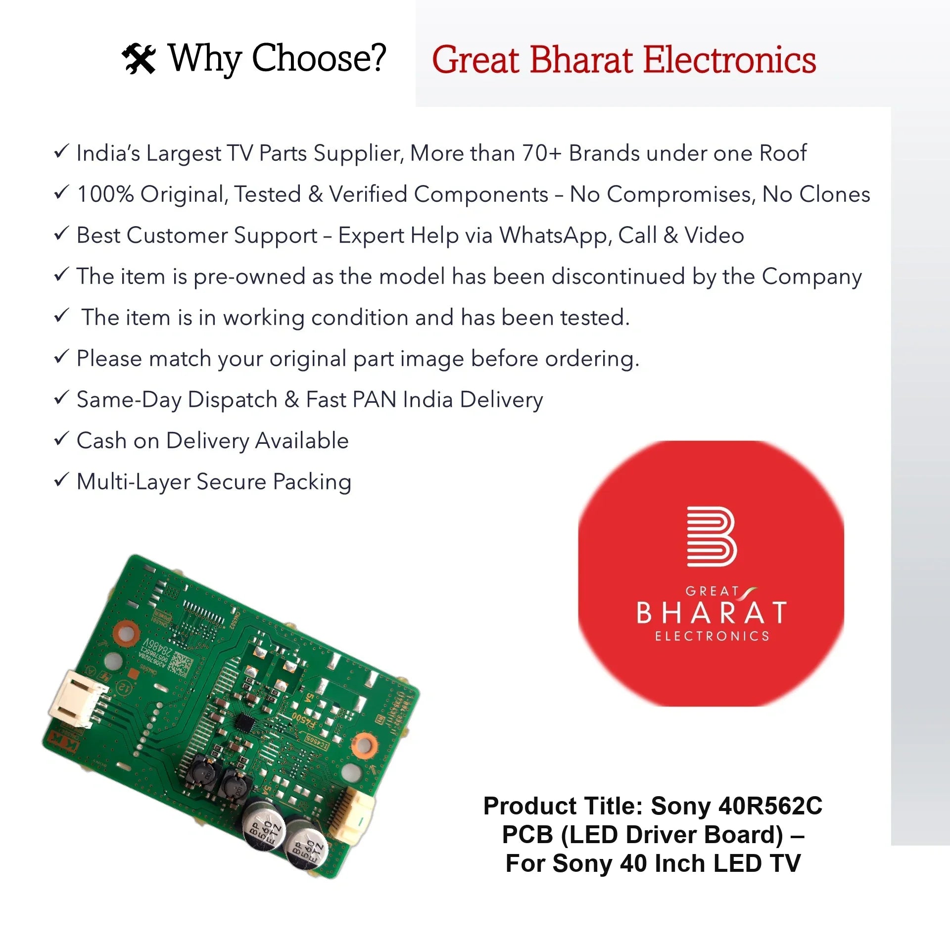 Sony 40R562C PCB (LED Driver Board) – For Sony 40 Inch LED TV - Great Bharat Electronics