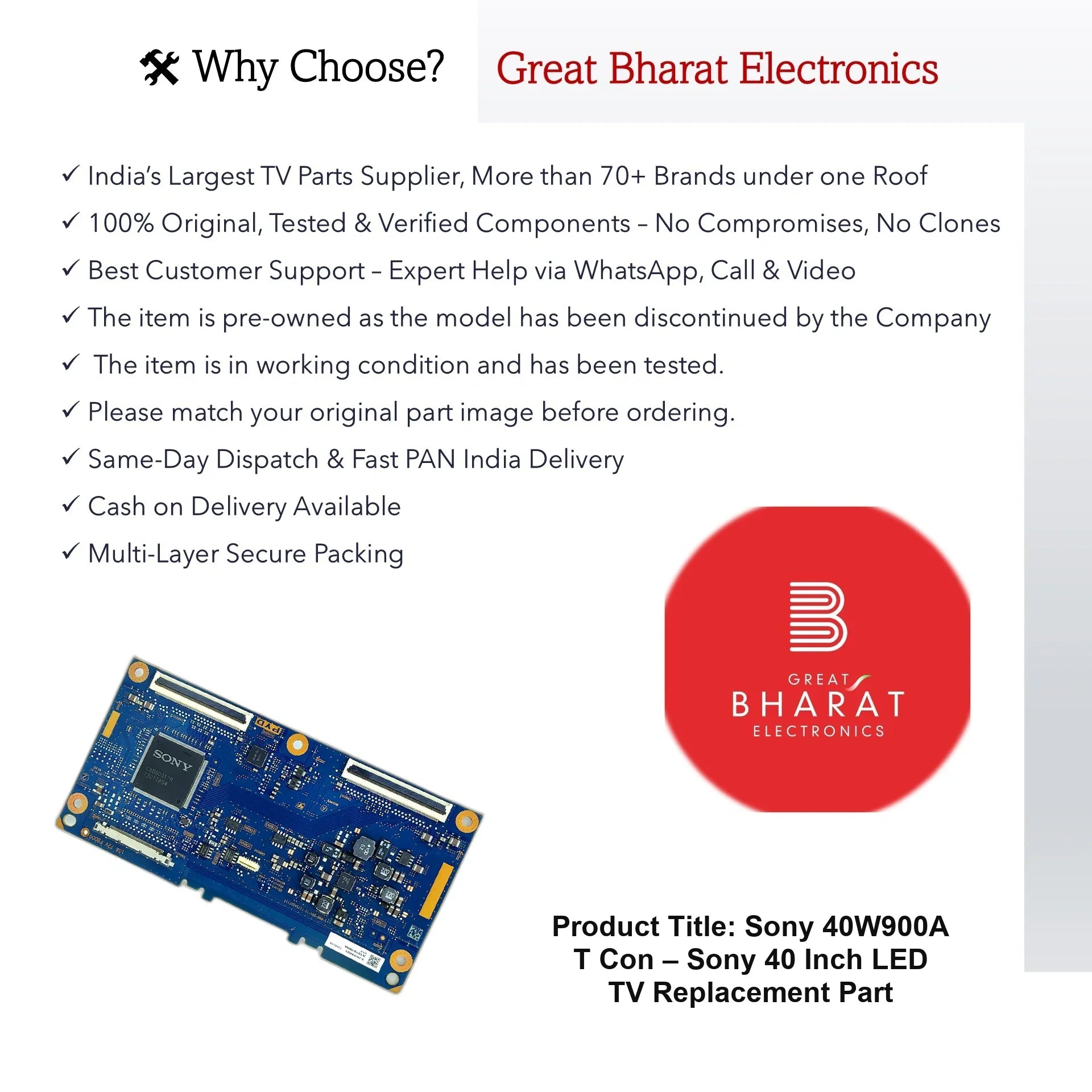Sony 40W900A T-Con Board – Sony 40 Inch LED TV Replacement Part - Great Bharat Electronics