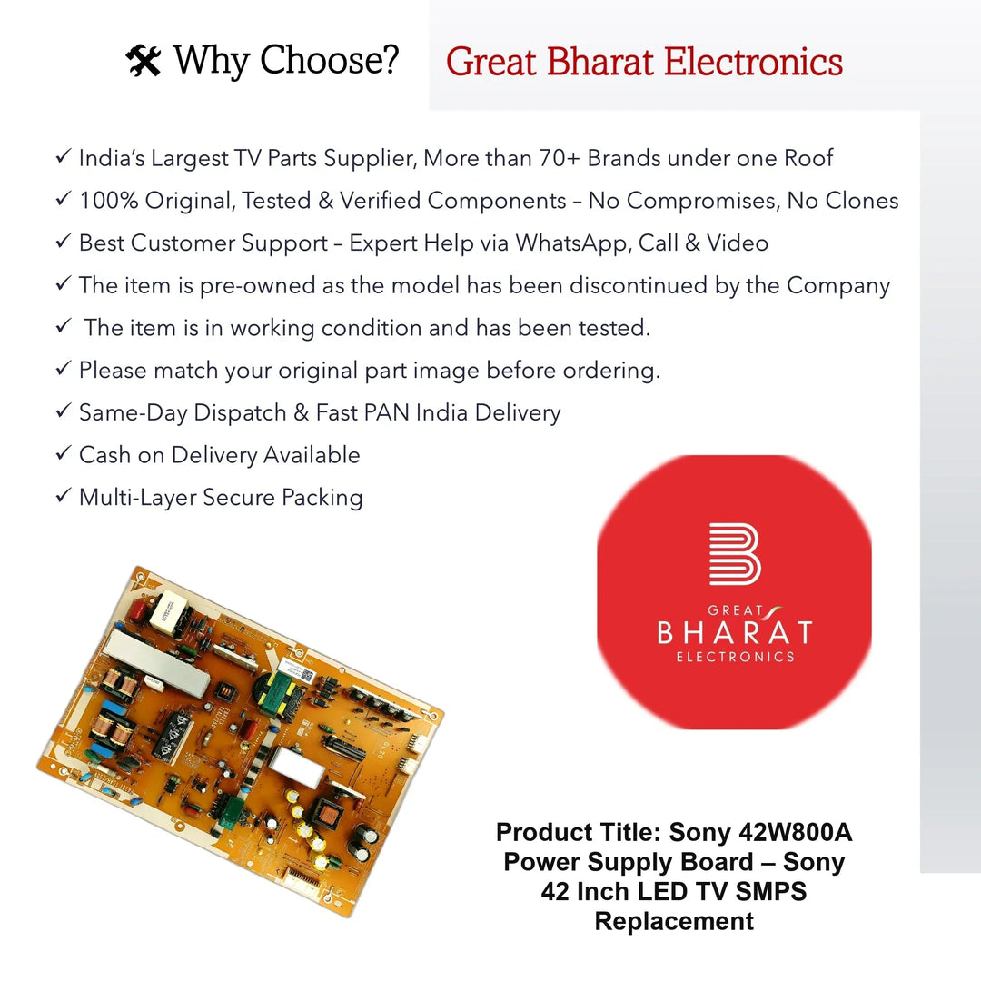 Sony 42W800A Power Supply Board – Sony 42 Inch LED TV SMPS Replacement - Great Bharat Electronics