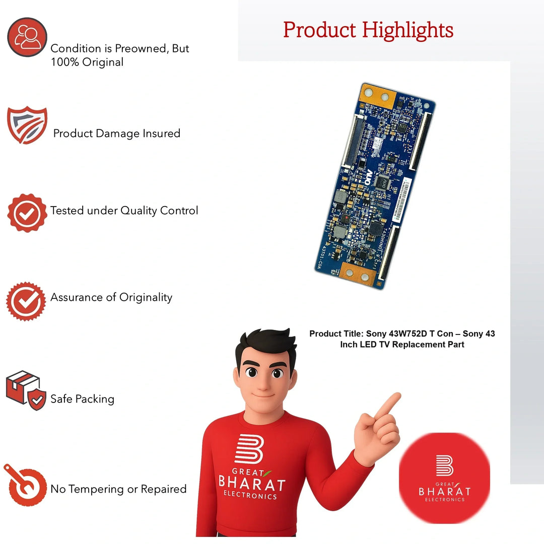 Sony 43W752D T-Con Board – Sony 43 Inch LED TV Replacement Part - Great Bharat Electronics