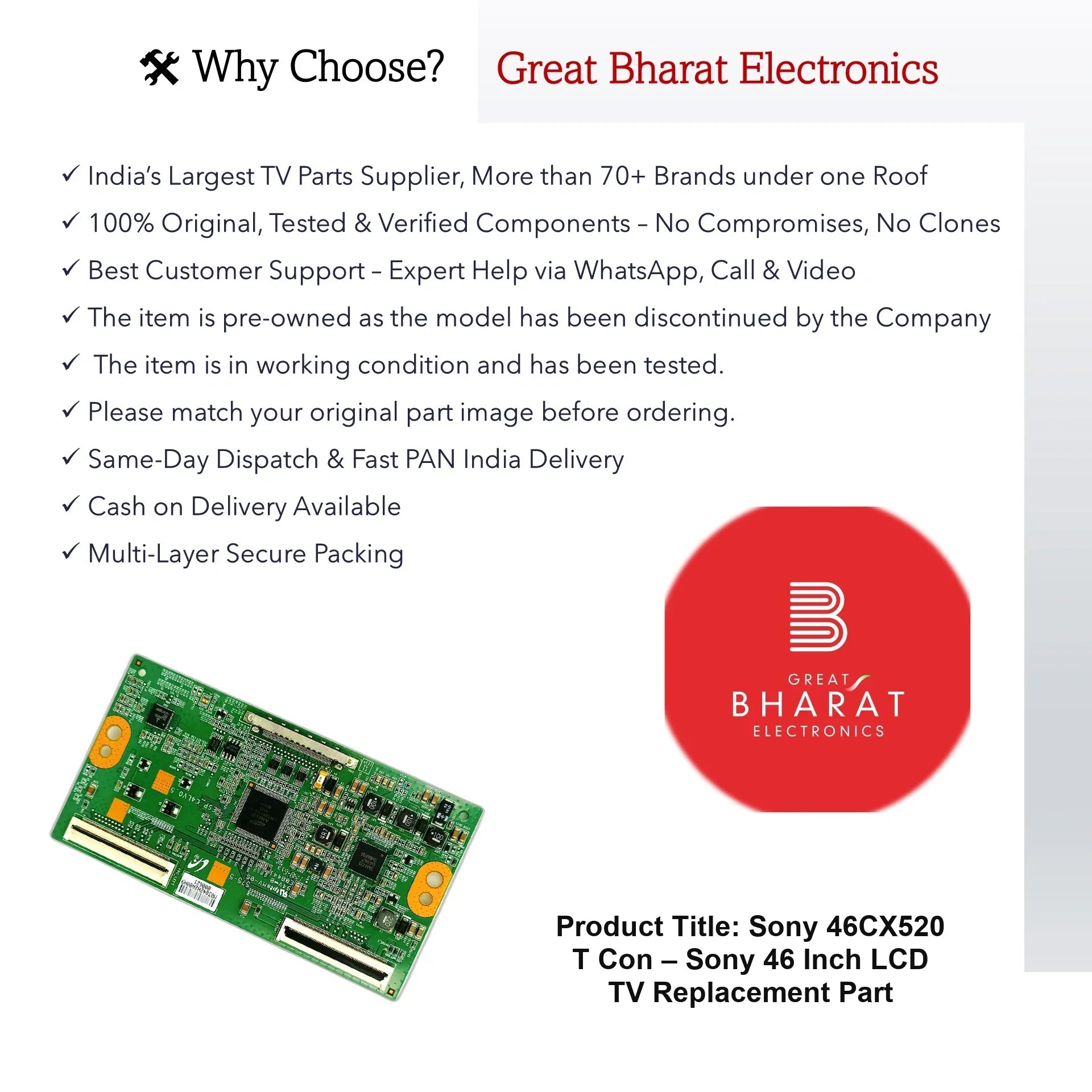 Sony 46CX520 T-Con Board – Sony 46 Inch LCD TV Replacement Part - Great Bharat Electronics