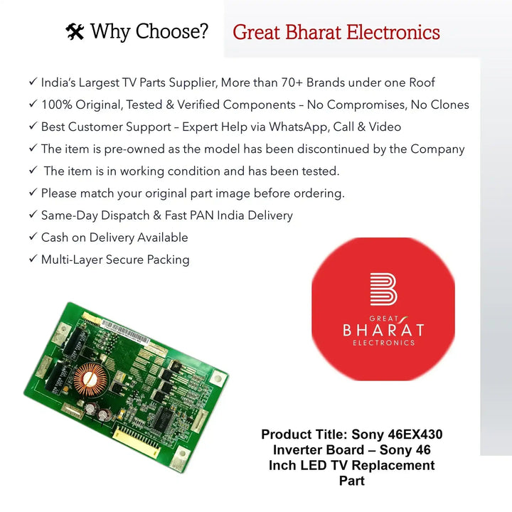 Sony 46EX430 Inverter Board – Sony 46 Inch LED TV Replacement Part - Great Bharat Electronics