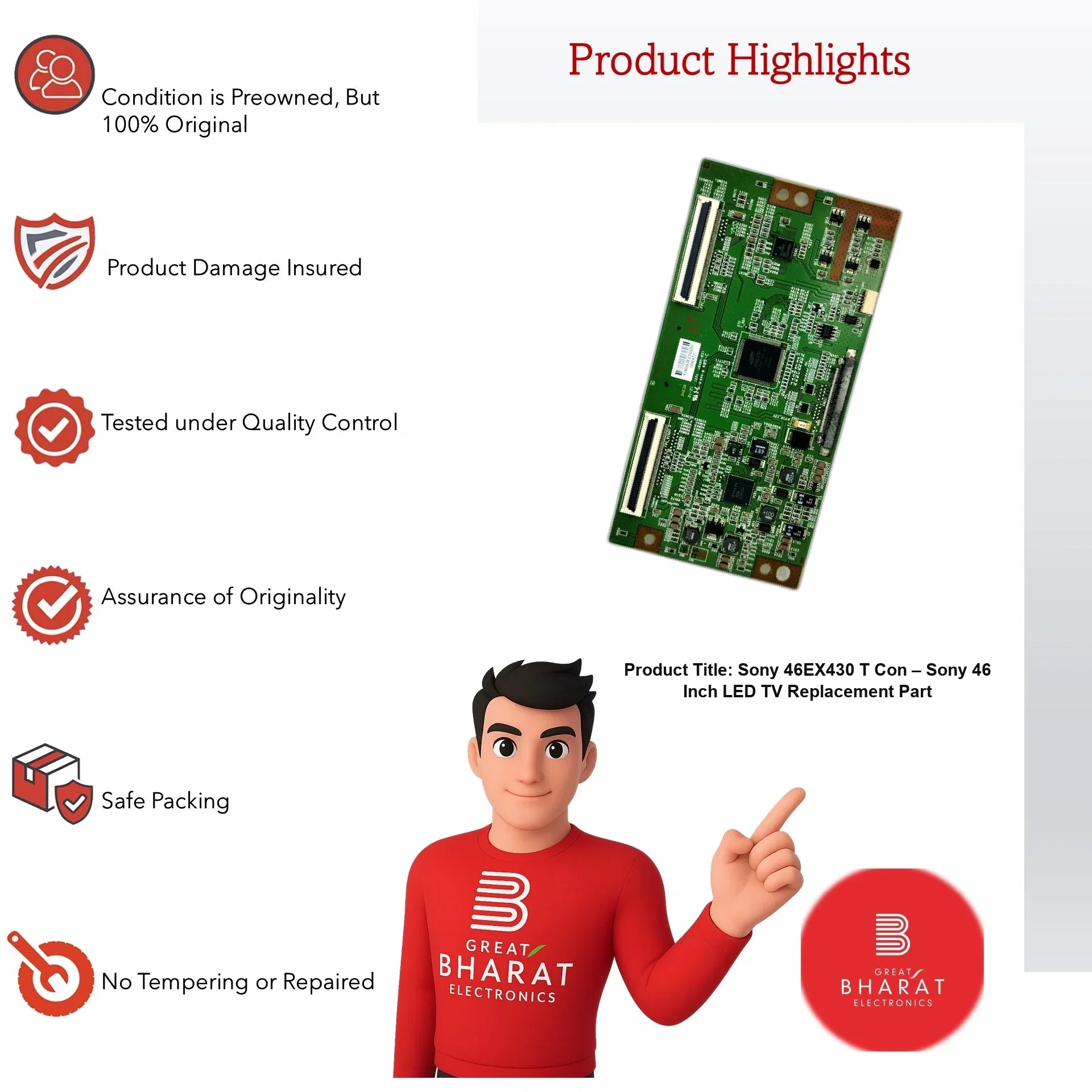 Sony 46EX430 T-Con Board – Sony 46 Inch LED TV Replacement Part - Great Bharat Electronics