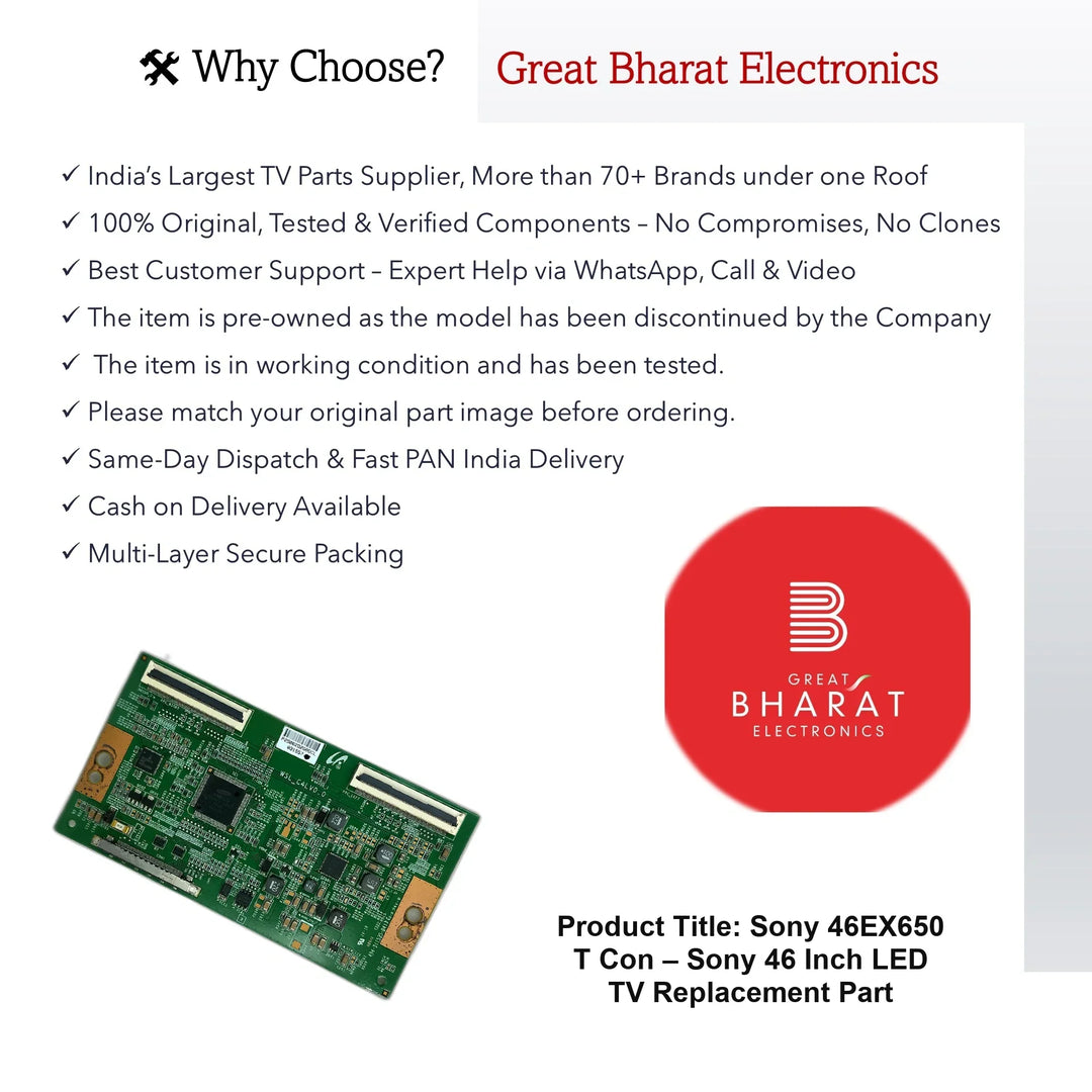 Sony 46EX650 T-Con Board – Sony 46 Inch LED TV Replacement Part - Great Bharat Electronics