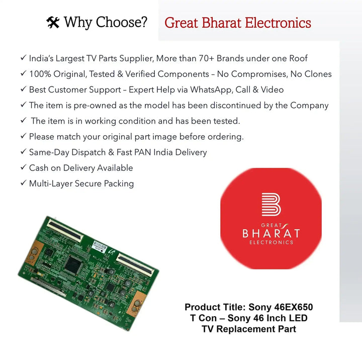 Sony 46EX650 T-Con Board – Sony 46 Inch LED TV Replacement Part - Great Bharat Electronics
