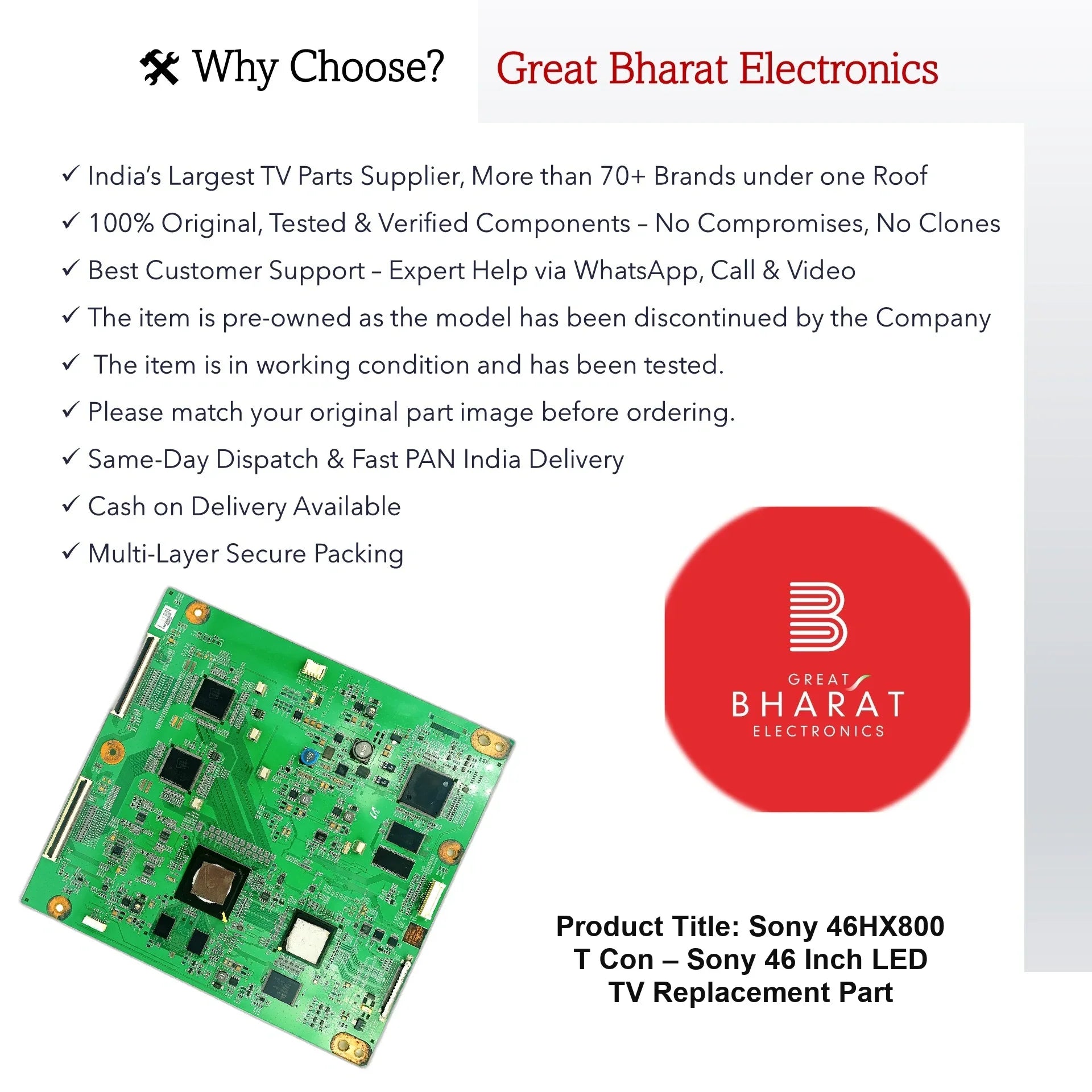 Sony 46HX800 T-Con Board – Sony 46 Inch LED TV Replacement Part - Great Bharat Electronics