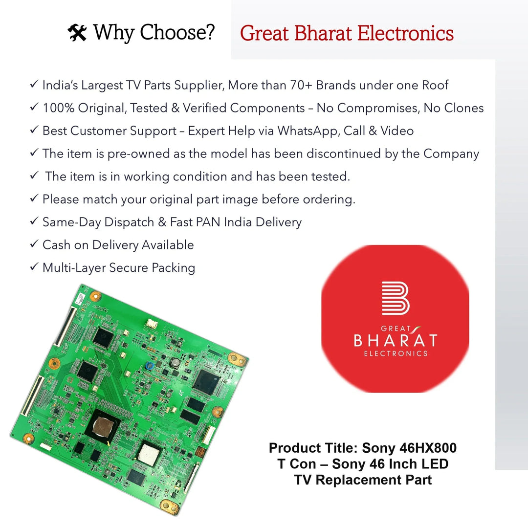 Sony 46HX800 T-Con Board – Sony 46 Inch LED TV Replacement Part - Great Bharat Electronics