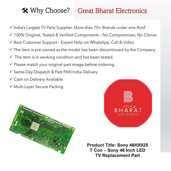 Sony 46HX925 T-Con Board – Sony 46 Inch LED TV Replacement Part - Great Bharat Electronics