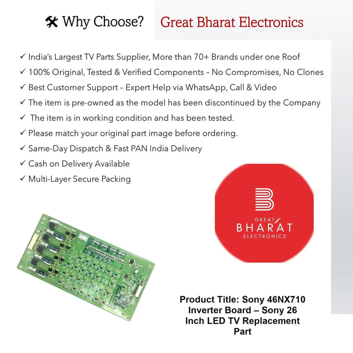 Sony 46NX710 Inverter Board – Sony 26 Inch LED TV Replacement Part - Great Bharat Electronics