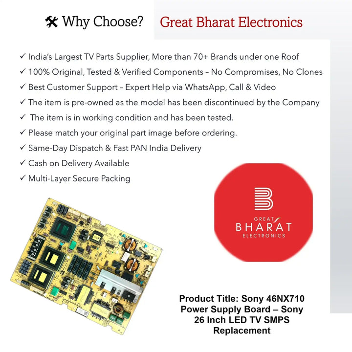 Sony 46NX710 Power Supply Board – Sony 26 Inch LED TV SMPS Replacement - Great Bharat Electronics