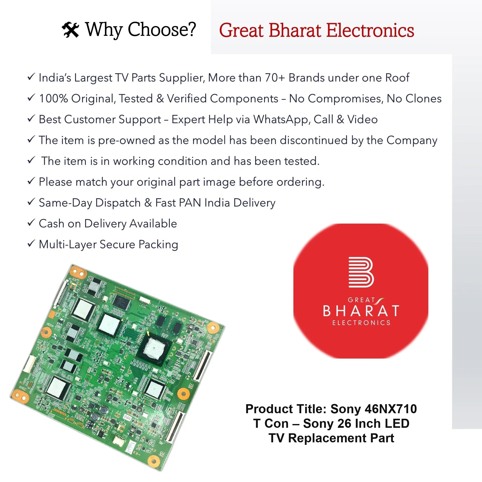 Sony 46NX710 T-Con Board – Sony 26 Inch LED TV Replacement Part - Great Bharat Electronics