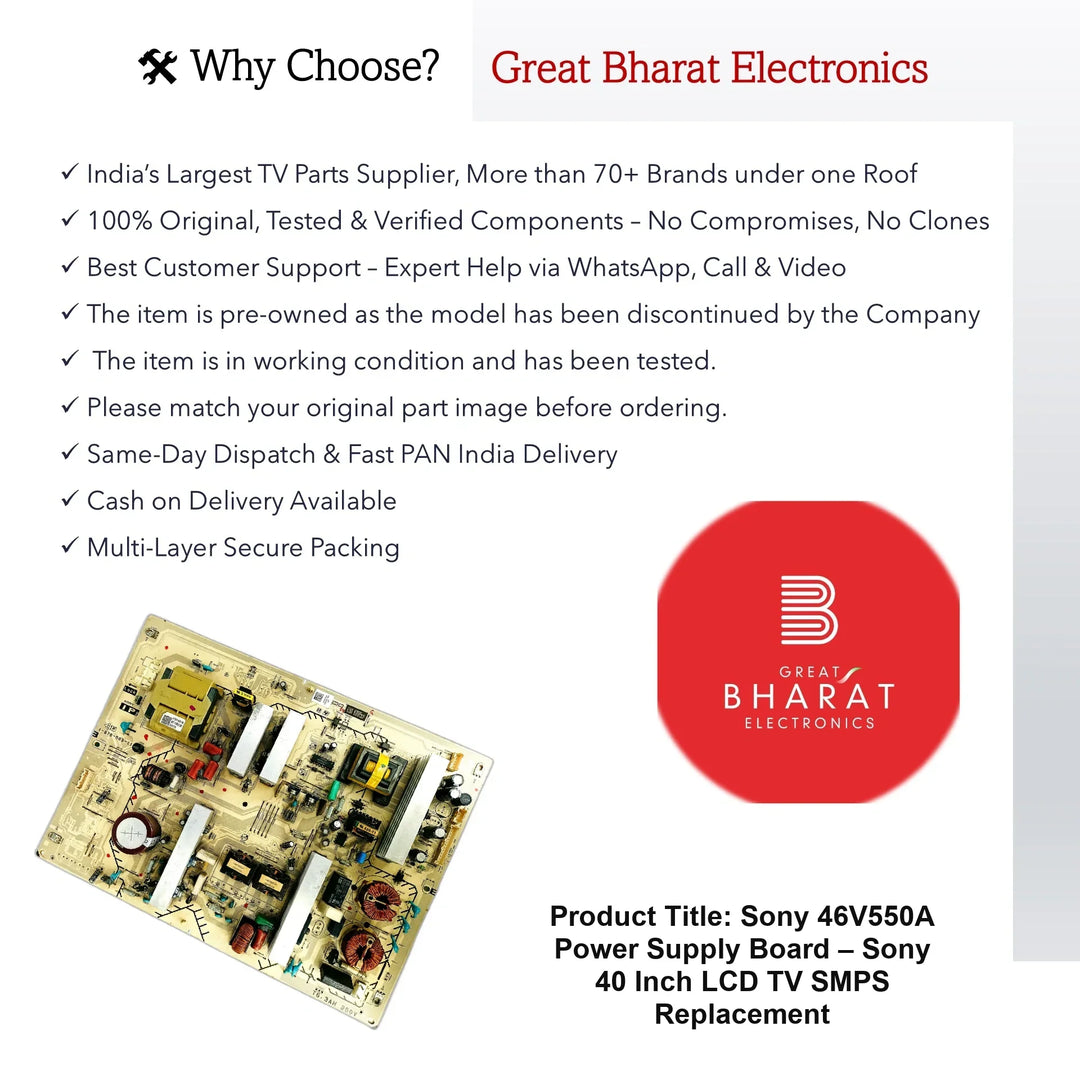 Sony 46V550A Power Supply Board – Sony 40 Inch LCD TV SMPS Replacement - Great Bharat Electronics
