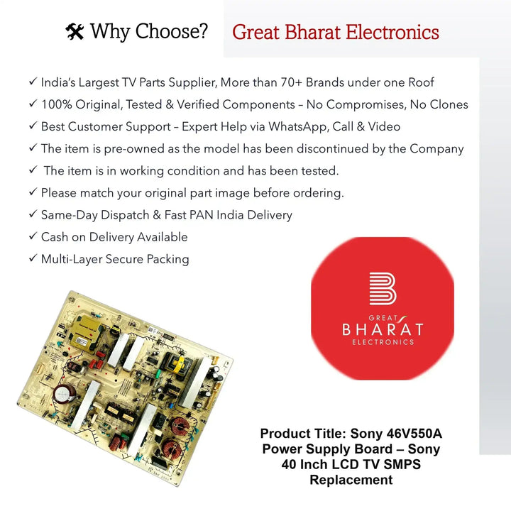 Sony 46V550A Power Supply Board – Sony 40 Inch LCD TV SMPS Replacement - Great Bharat Electronics