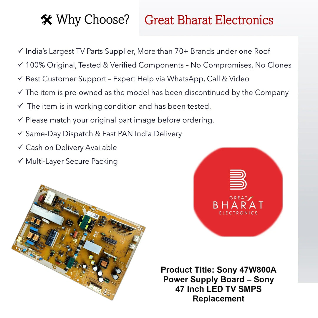 Sony 47W800A Power Supply Board – Sony 47 Inch LED TV SMPS Replacement - Great Bharat Electronics