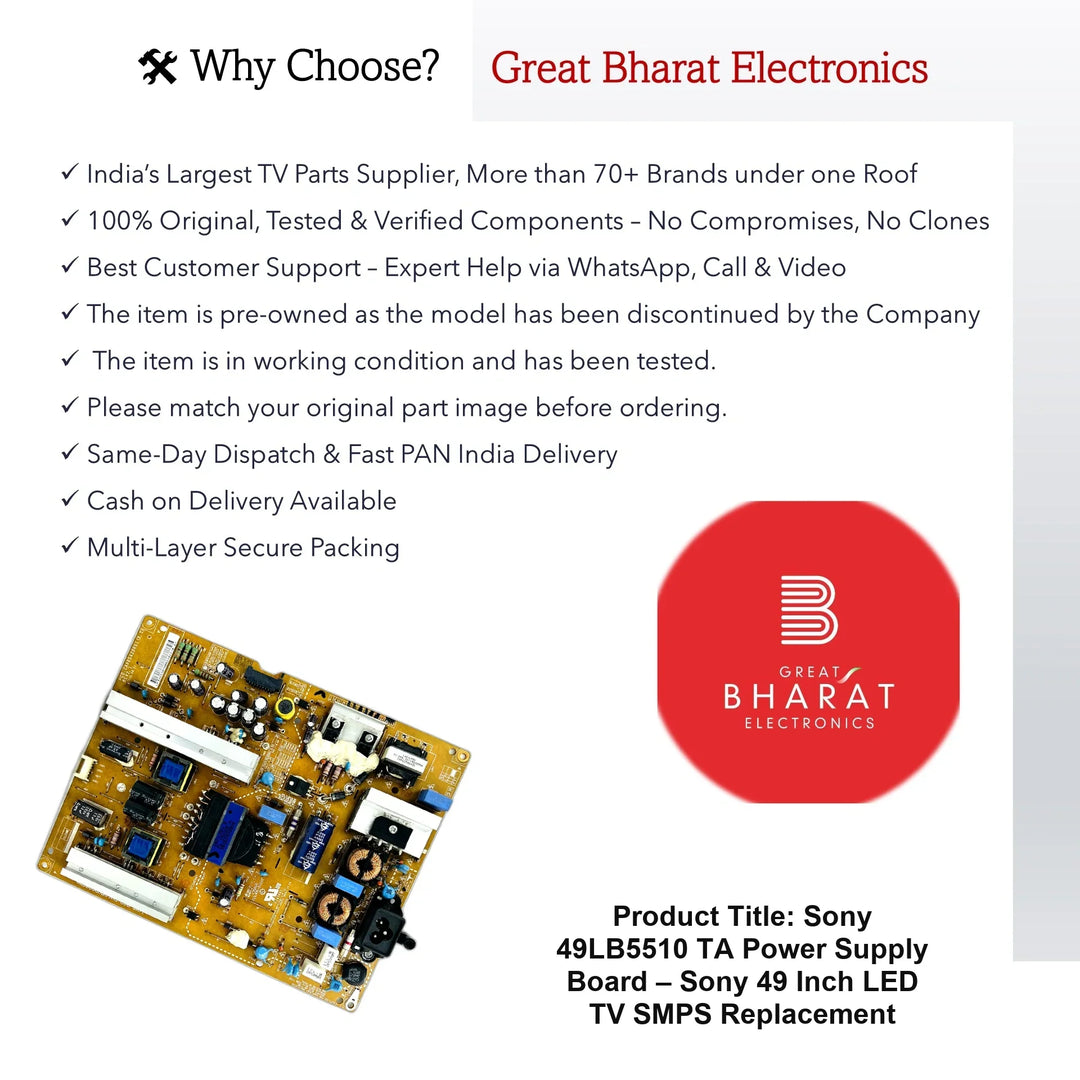 Sony 49LB5510-TA Power Supply Board – Sony 49 Inch LED TV SMPS Replacement - Great Bharat Electronics