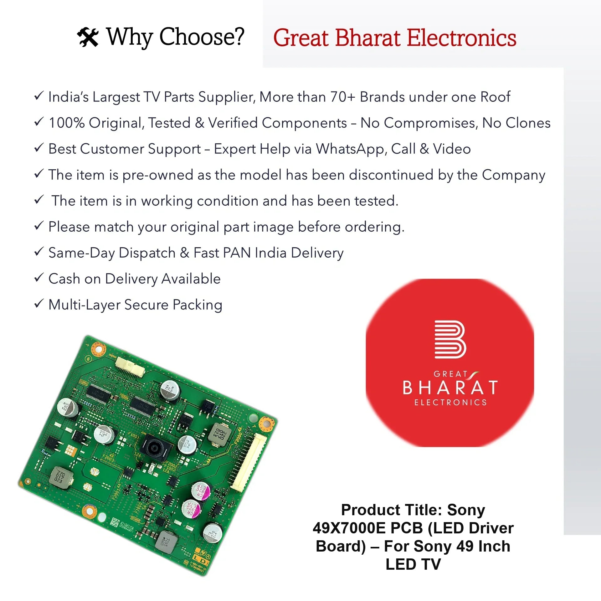 Sony 49X7000E PCB (LED Driver Board) – For Sony 49 Inch LED TV - Great Bharat Electronics