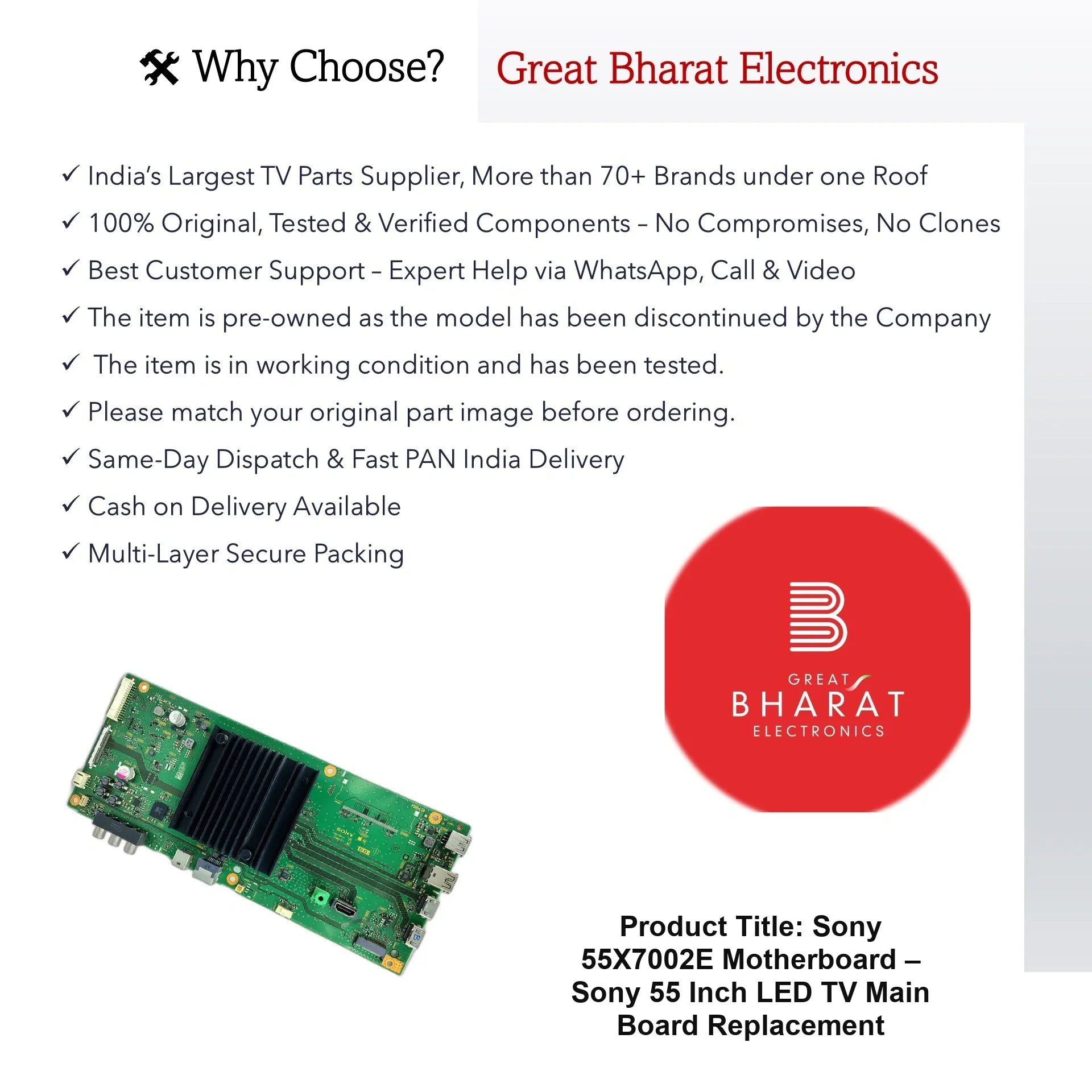 Sony 55X7002E Motherboard – Sony 55 Inch LED TV Main Board Replacement - Great Bharat Electronics