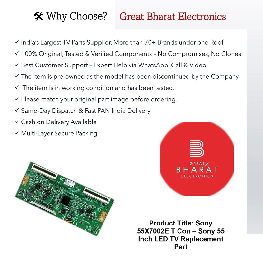 Sony 55X7002E T-Con Board – Sony 55 Inch LED TV Replacement Part - Great Bharat Electronics