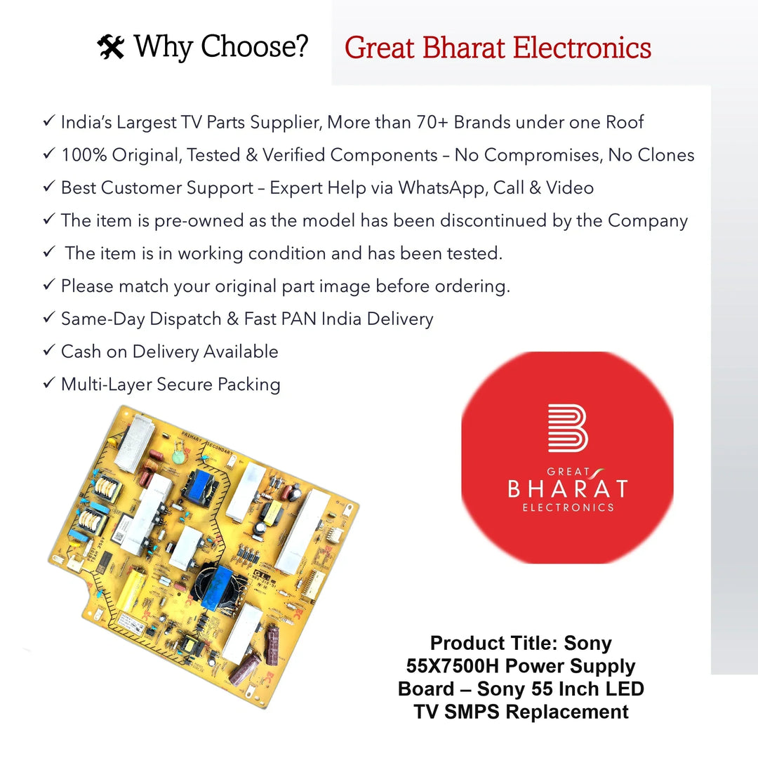 Sony 55X7500H Power Supply Board – Sony 55 Inch LED TV SMPS Replacement - Great Bharat Electronics