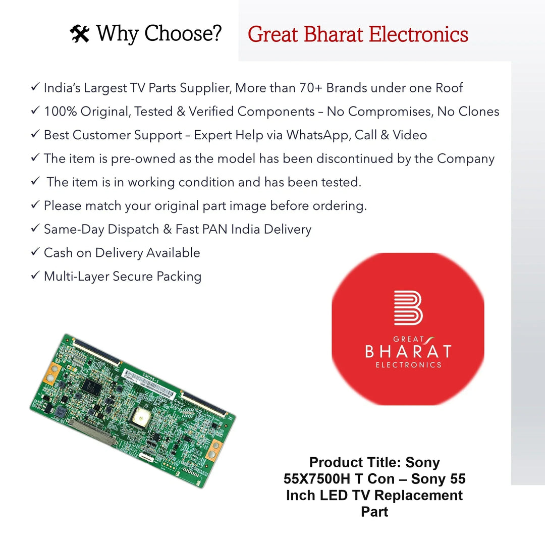 Sony 55X7500H T-Con Board – Sony 55 Inch LED TV Replacement Part - Great Bharat Electronics