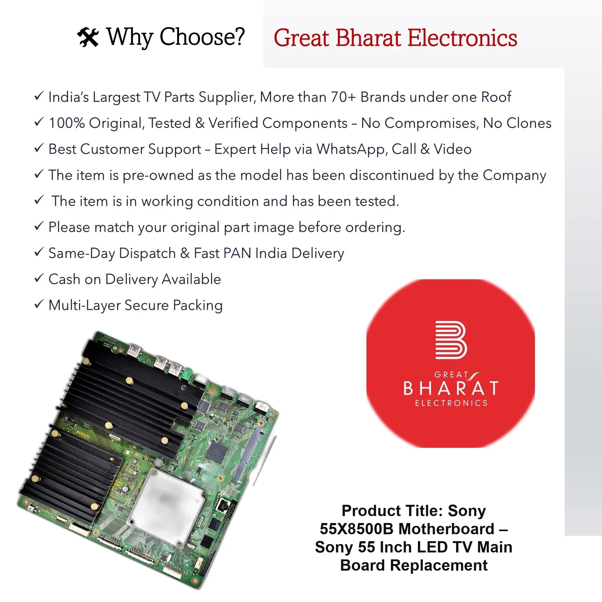 Sony 55X8500B Motherboard – Sony 55 Inch LED TV Main Board Replacement - Great Bharat Electronics