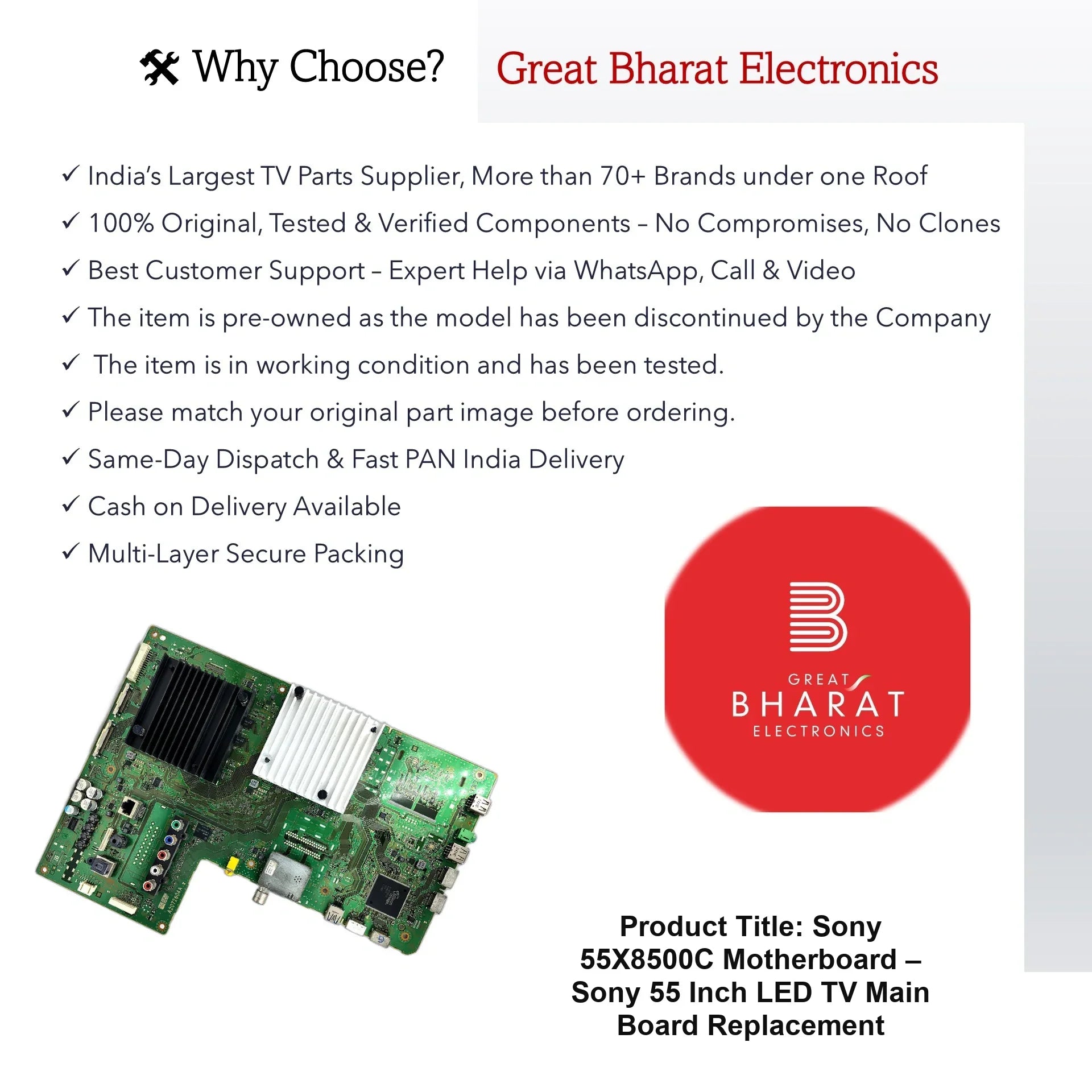 Sony 55X8500C Motherboard – Sony 55 Inch LED TV Main Board Replacement - Great Bharat Electronics