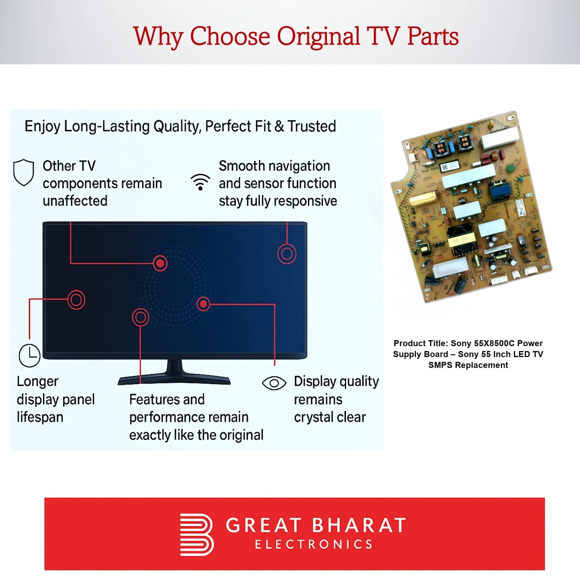 Sony 55X8500C Power Supply Board – Sony 55 Inch LED TV SMPS Replacement - Great Bharat Electronics