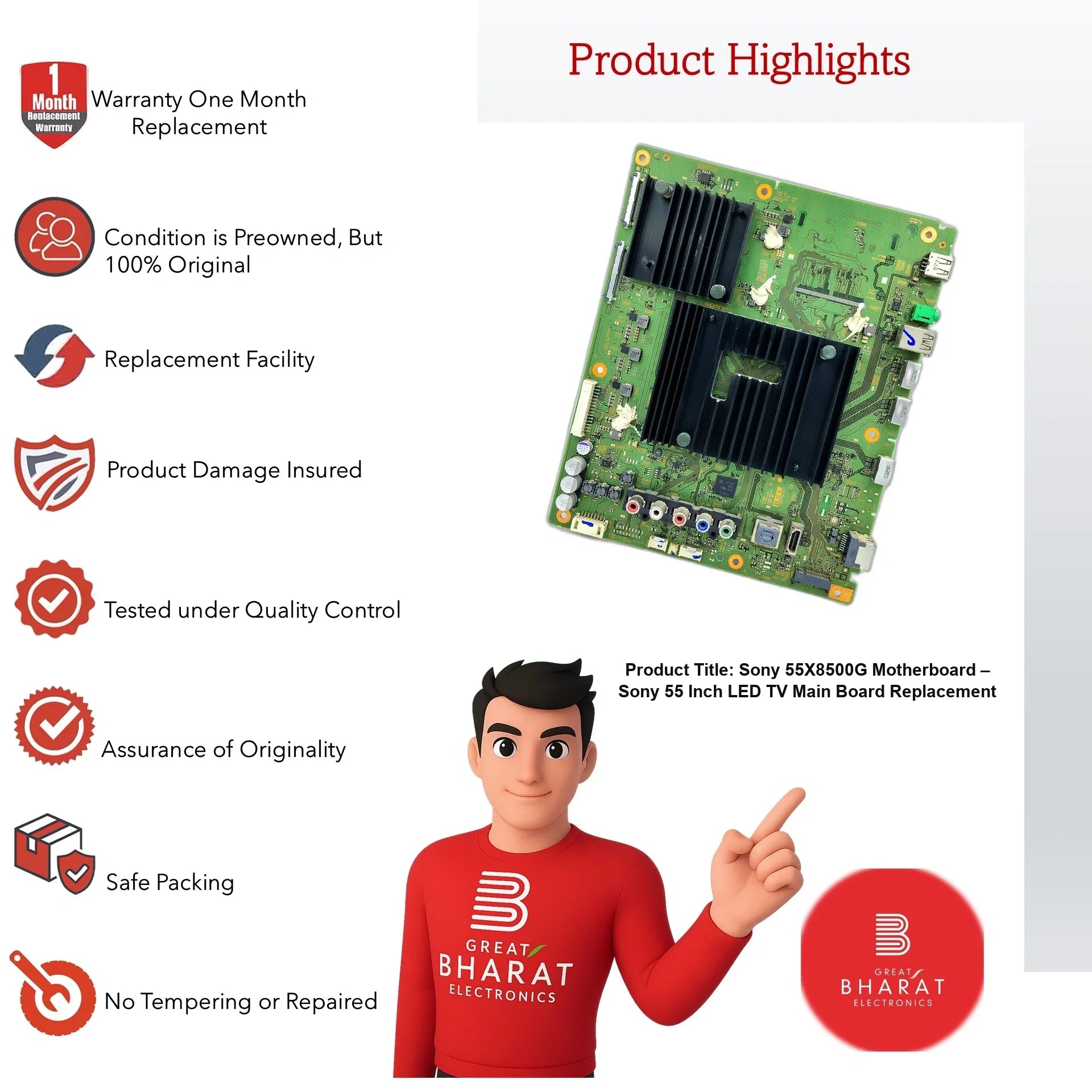 Sony 55X8500G Motherboard – Sony 55 Inch LED TV Main Board Replacement - Great Bharat Electronics