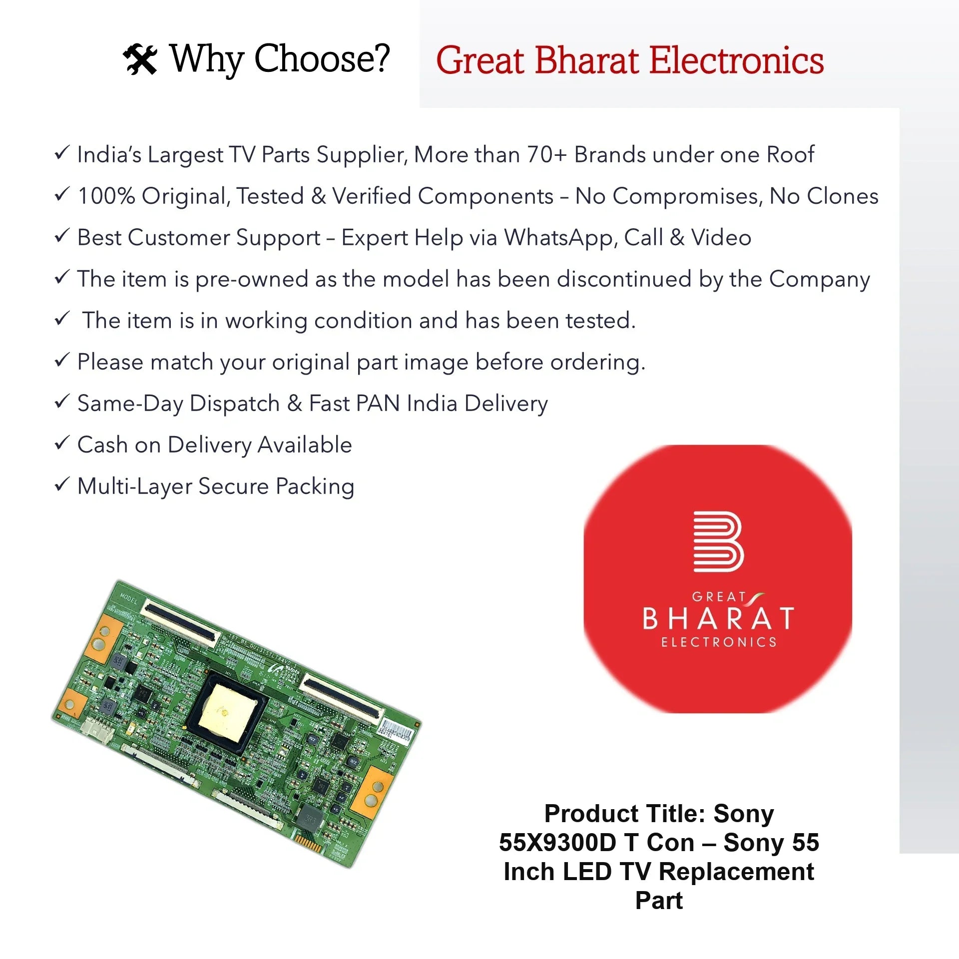 Sony 55X9300D T-Con Board – Sony 55 Inch LED TV Replacement Part - Great Bharat Electronics
