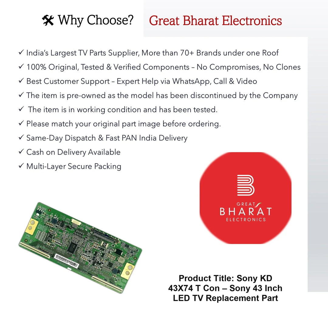 Sony KD 43X74 T-Con Board – Sony 43 Inch LED TV Replacement Part - Great Bharat Electronics