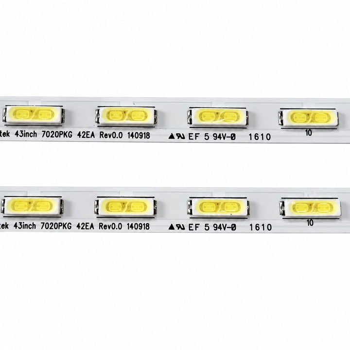 Sony KD-43X8500C LED backlight strip close-up showing LED packages and printed markings