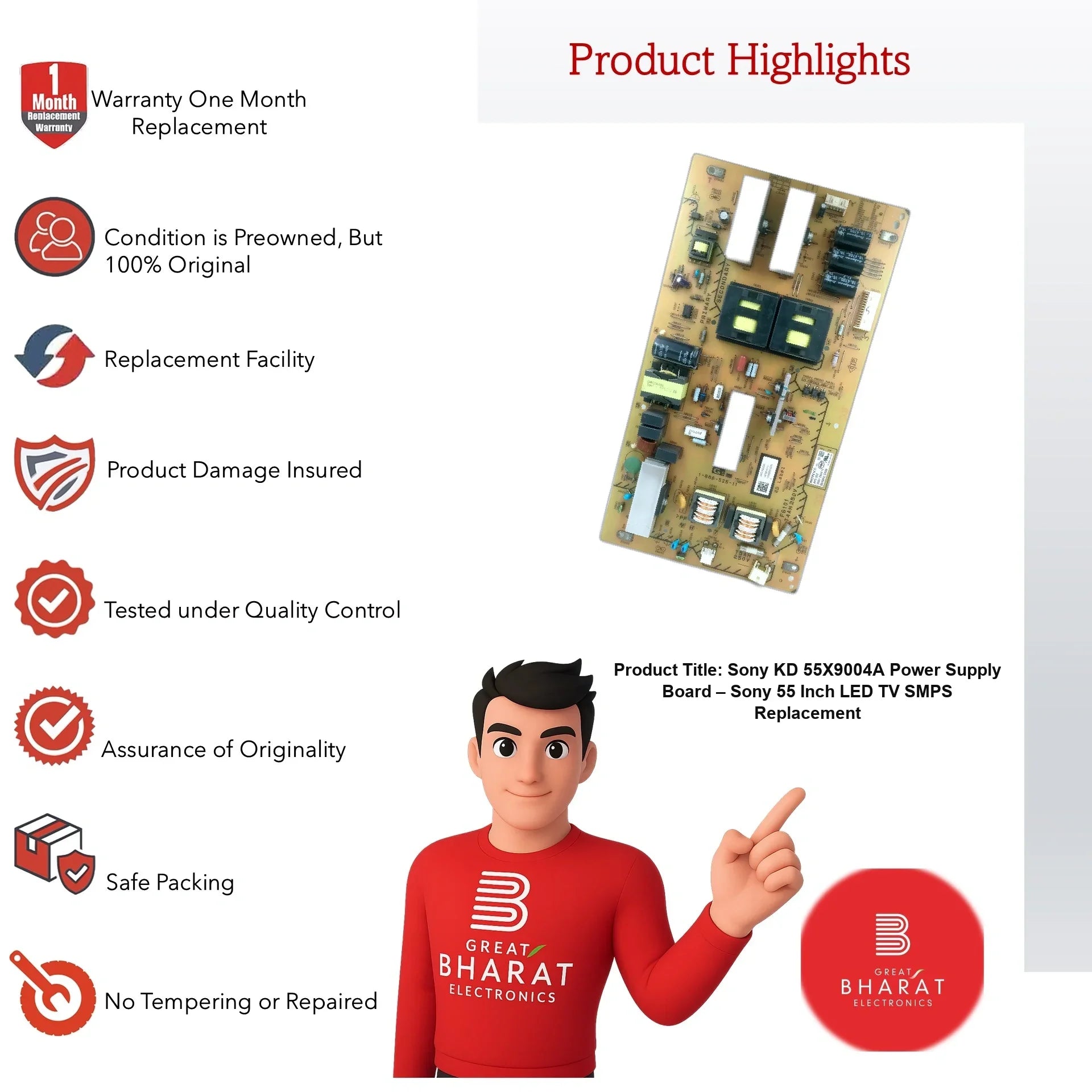 Sony KD-55X9004A Power Supply Board – Sony 55 Inch LED TV SMPS Replacement - Great Bharat Electronics