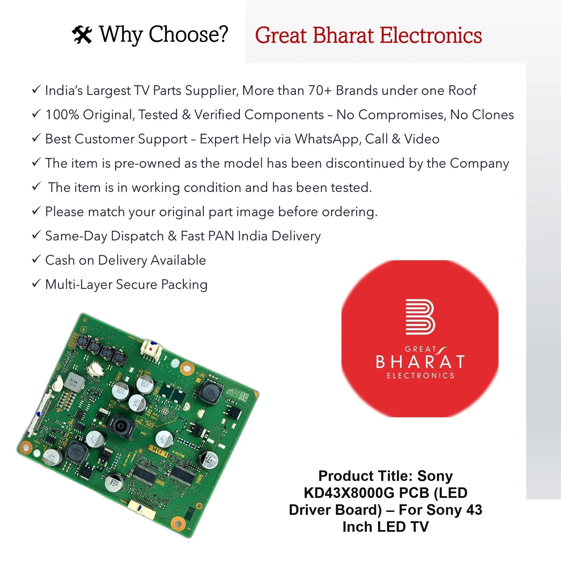 Sony KD43X8000G PCB (LED Driver Board) – For Sony 43 Inch LED TV - Great Bharat Electronics