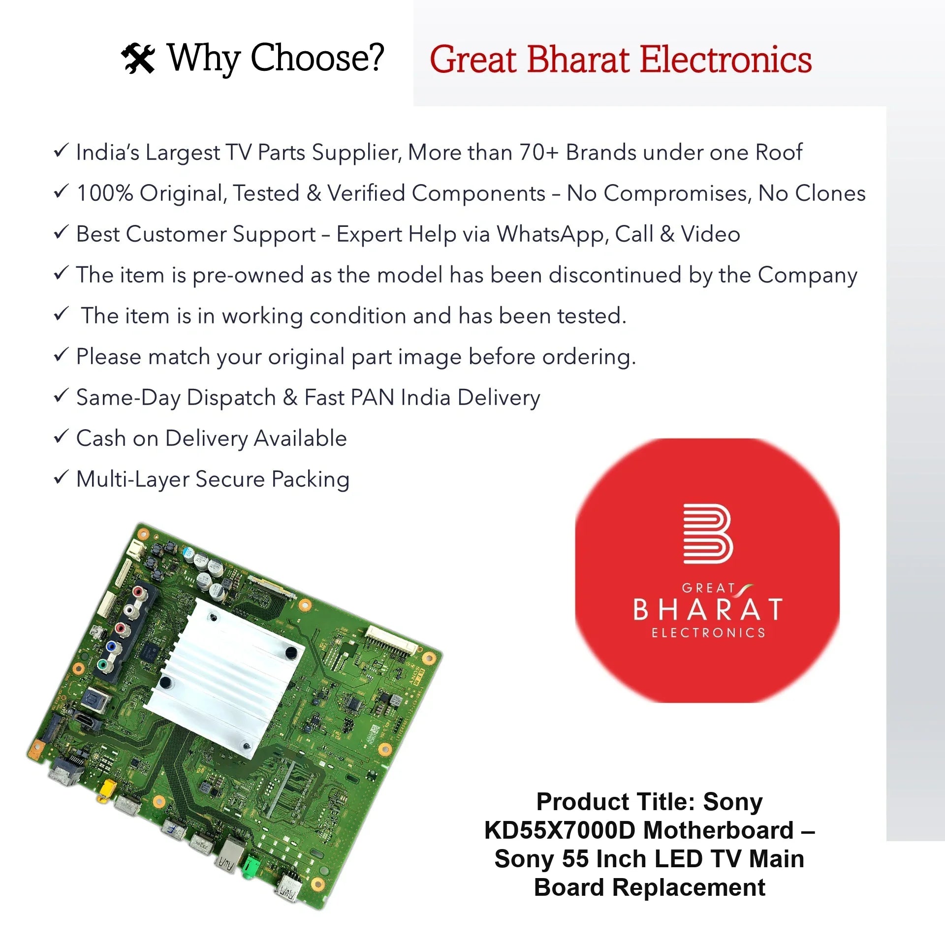 Sony KD55X7000D Motherboard – Sony 55 Inch LED TV Main Board Replacement - Great Bharat Electronics
