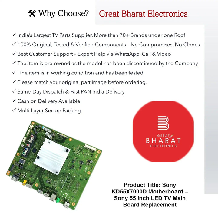 Sony KD55X7000D Motherboard – Sony 55 Inch LED TV Main Board Replacement - Great Bharat Electronics