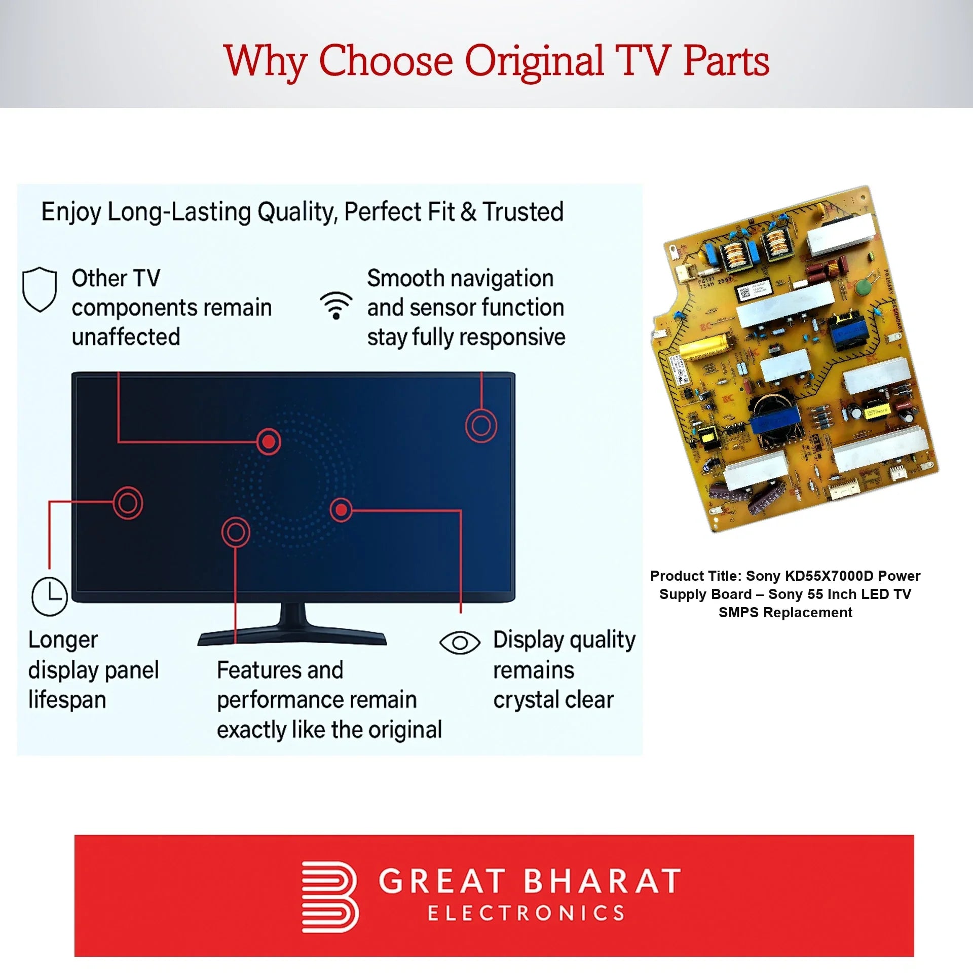 Sony KD55X7000D Power Supply Board – Sony 55 Inch LED TV SMPS Replacement - Great Bharat Electronics