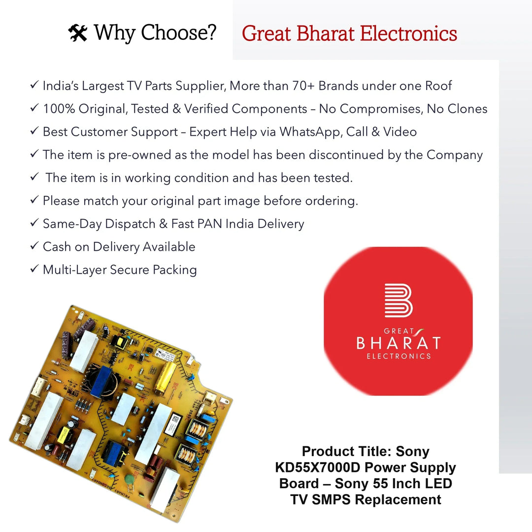 Sony KD55X7000D Power Supply Board – Sony 55 Inch LED TV SMPS Replacement - Great Bharat Electronics
