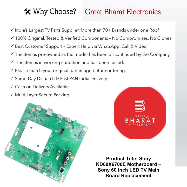 Sony KD60X6700E Motherboard – Sony 60 Inch LED TV Main Board Replacement - Great Bharat Electronics