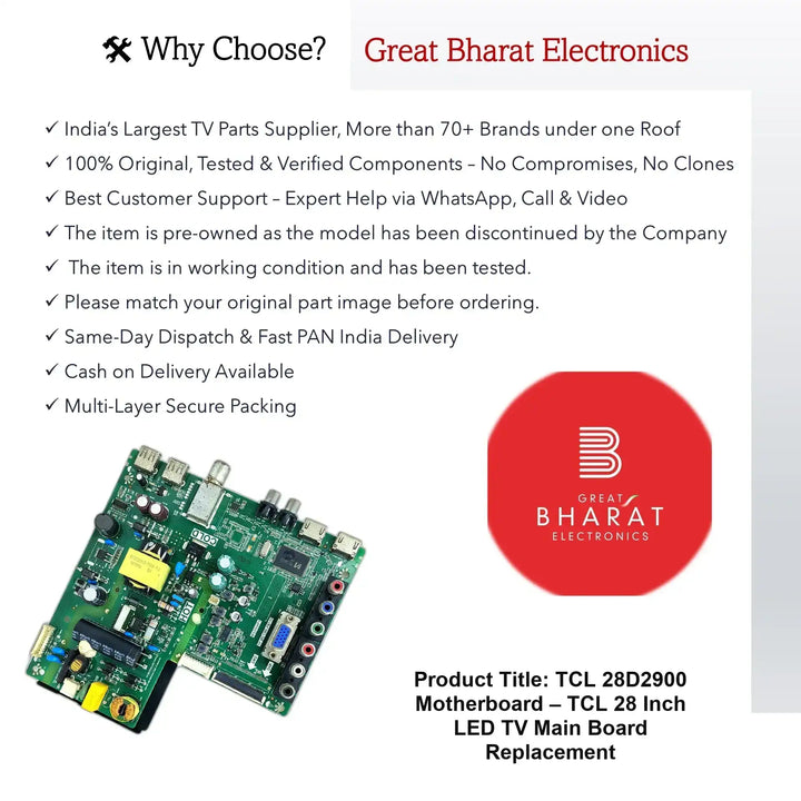 TCL 28D2900 Motherboard – TCL 28 Inch LED TV Main Board Replacement - Great Bharat Electronics