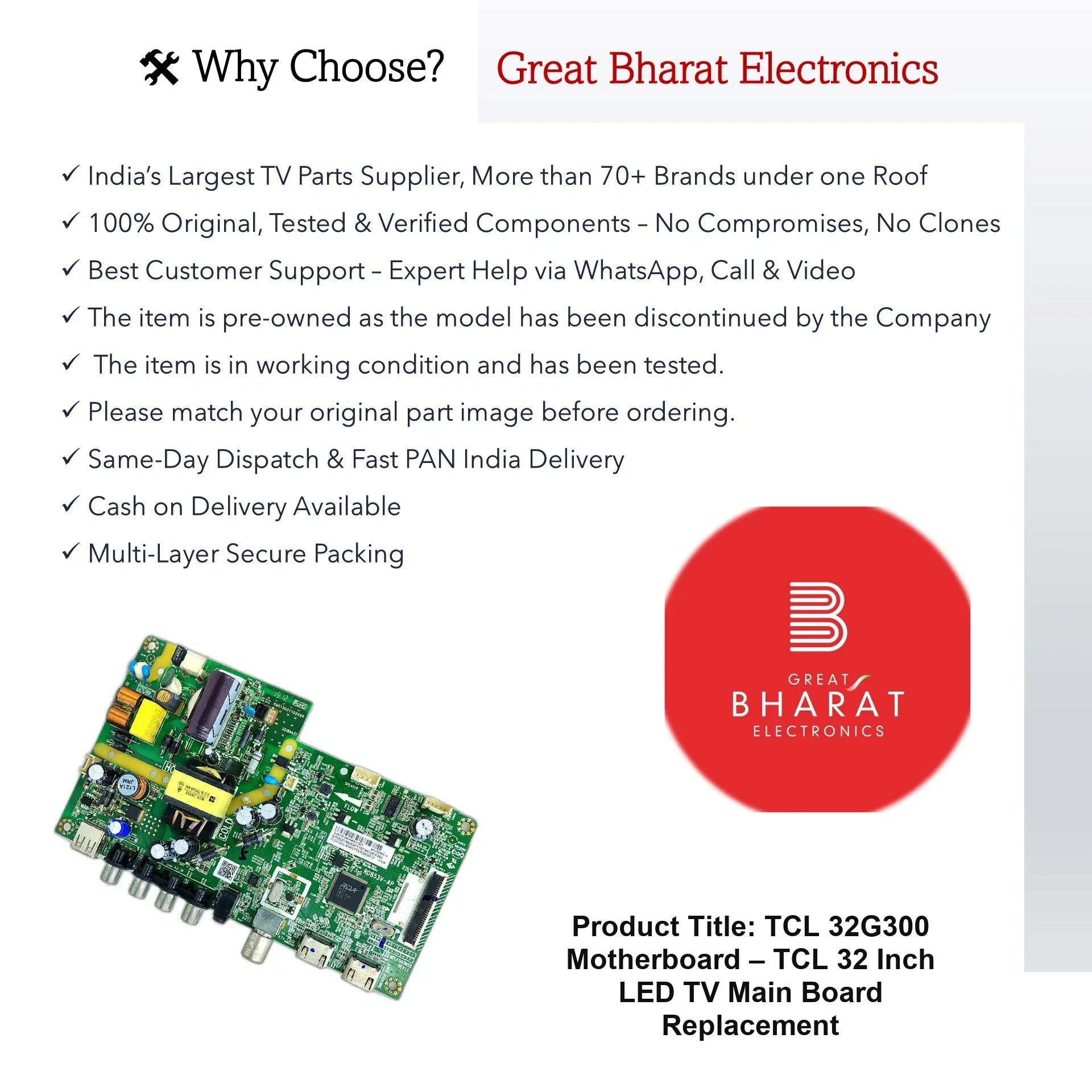 TCL 32G300 Motherboard – TCL 32 Inch LED TV Main Board Replacement - Great Bharat Electronics