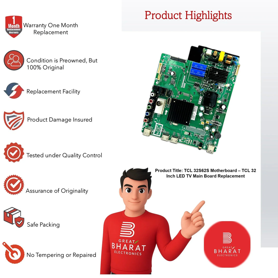 TCL 32S62S Motherboard – TCL 32 Inch LED TV Main Board Replacement - Great Bharat Electronics
