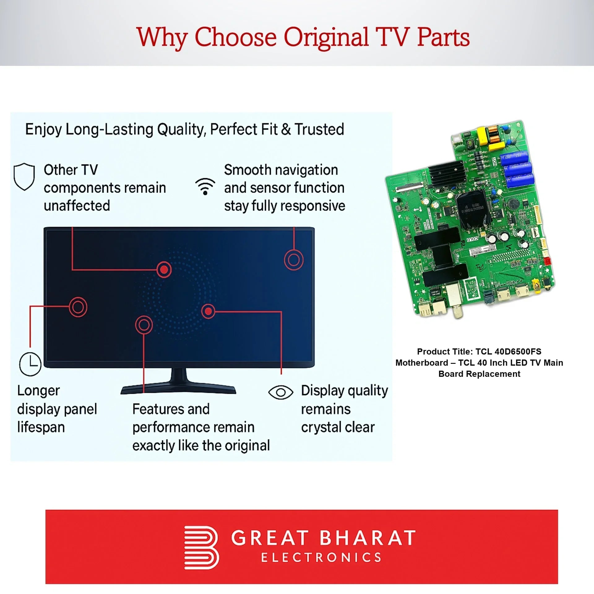 TCL 40D6500FS Motherboard – TCL 40 Inch LED TV Main Board Replacement - Great Bharat Electronics