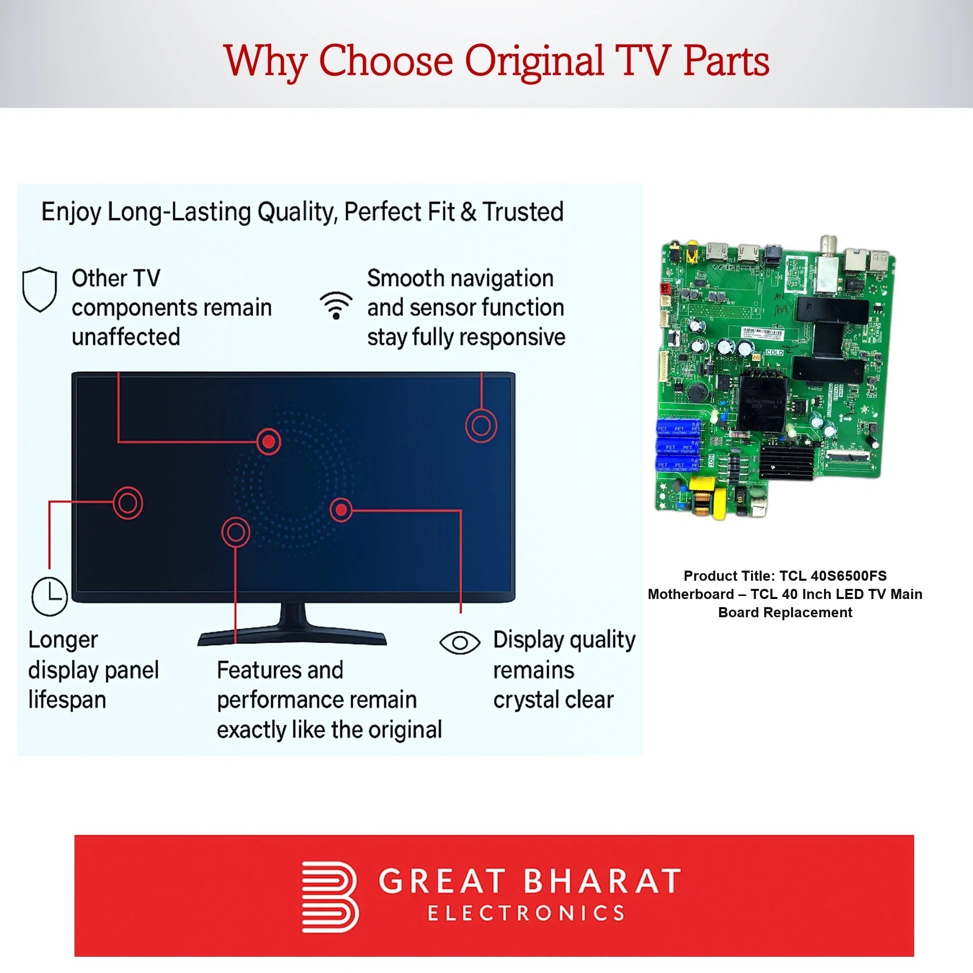 TCL 40S6500FS Motherboard – TCL 40 Inch LED TV Main Board Replacement - Great Bharat Electronics