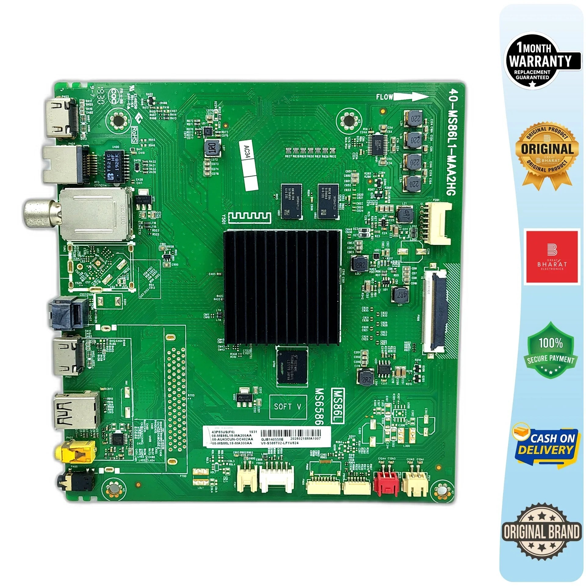 TCL 43P65US Motherboard – TCL 43 Inch LED TV Main Board Replacement - Great Bharat Electronics