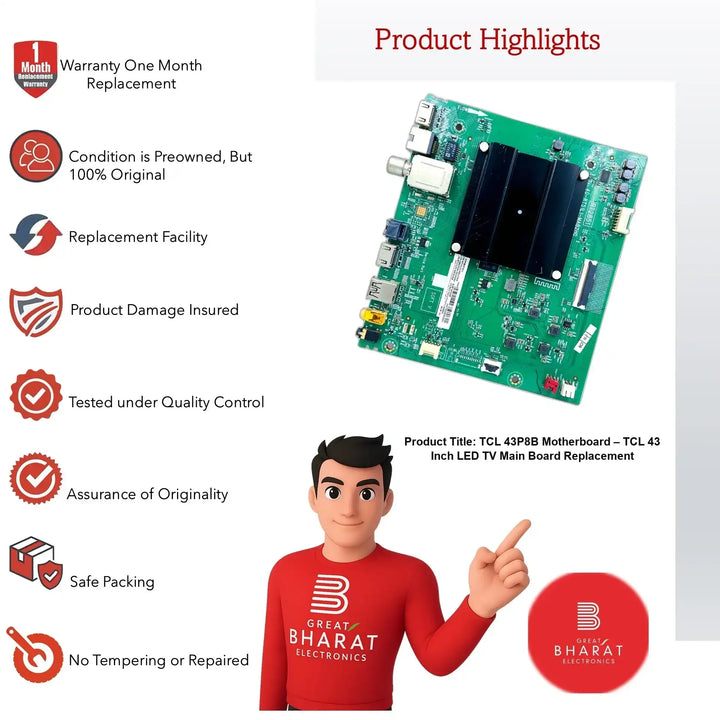 TCL 43P8B மதர்போர்டு – TCL 43 அங்குலம் LED TV பிரதான பலகை மாற்றுதல் - Great Bharat Electronics