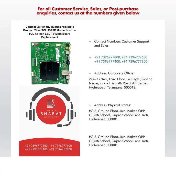 TCL 43P8E Motherboard – TCL 43 Inch LED TV Main Board Replacement - Great Bharat Electronics