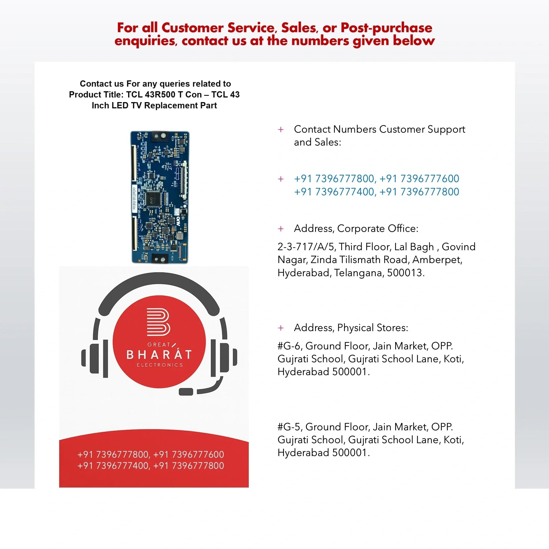 TCL 43R500 T-Con Board – TCL 43 Inch LED TV Replacement Part - Great Bharat Electronics