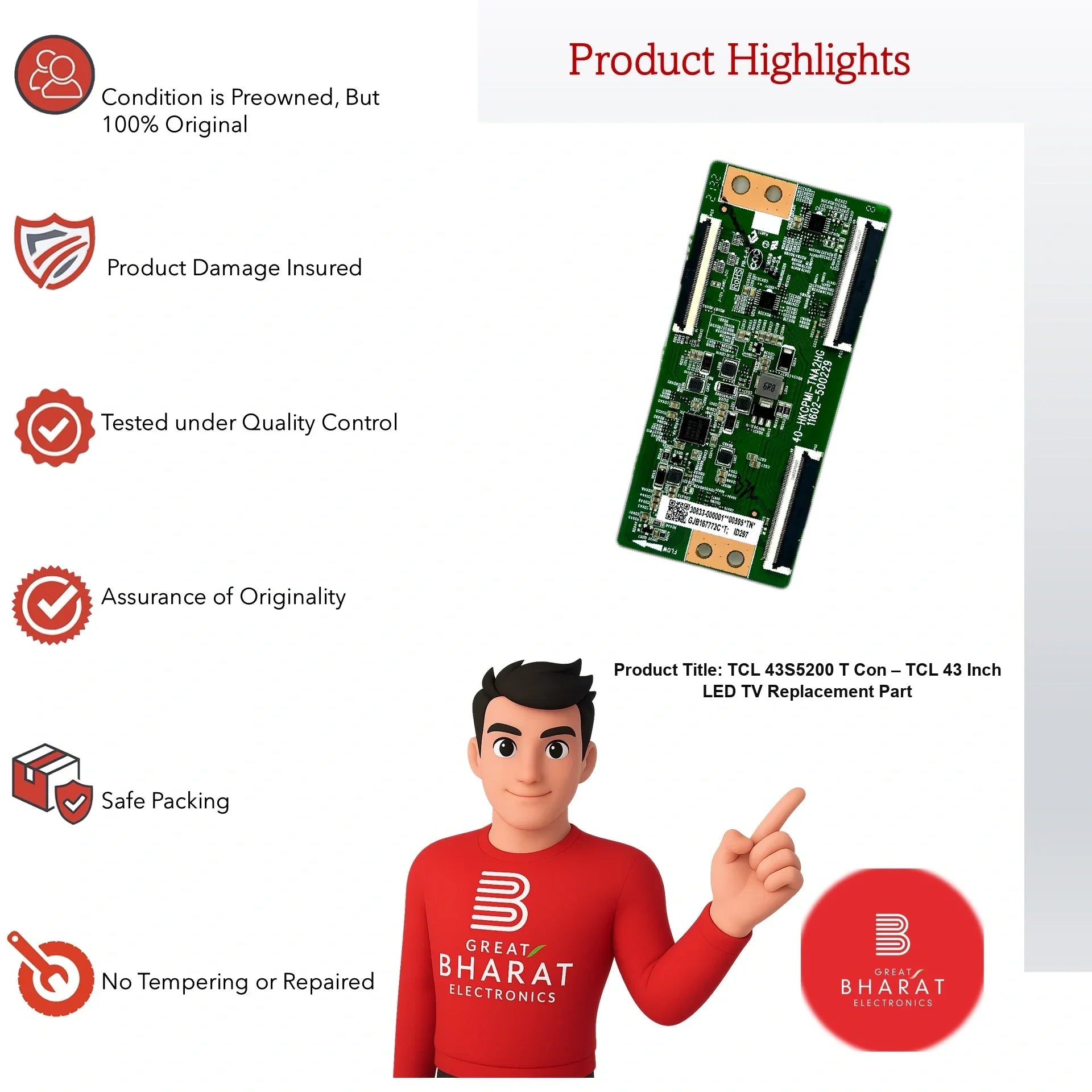 TCL 43S5200 T-Con Board – TCL 43 Inch LED TV Replacement Part - Great Bharat Electronics