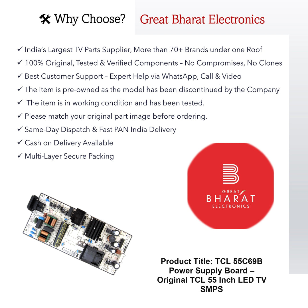 TCL 55C69B Power Supply Board – Original TCL 55 Inch LED TV SMPS - Great Bharat Electronics
